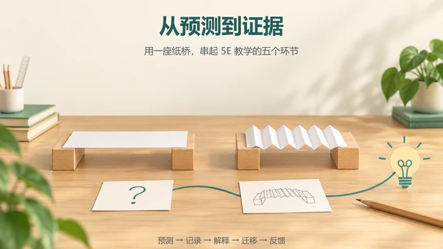 5E教学模式流程图详解：五环节任务、纸桥案例与评价方法