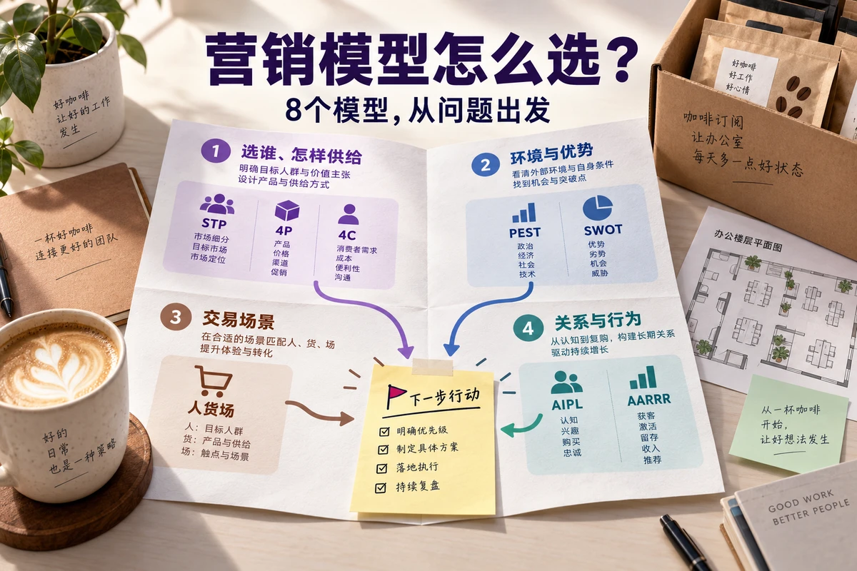 办公室咖啡订阅案例按客户、组合、环境、交易和行为问题选择8个营销分析模型
