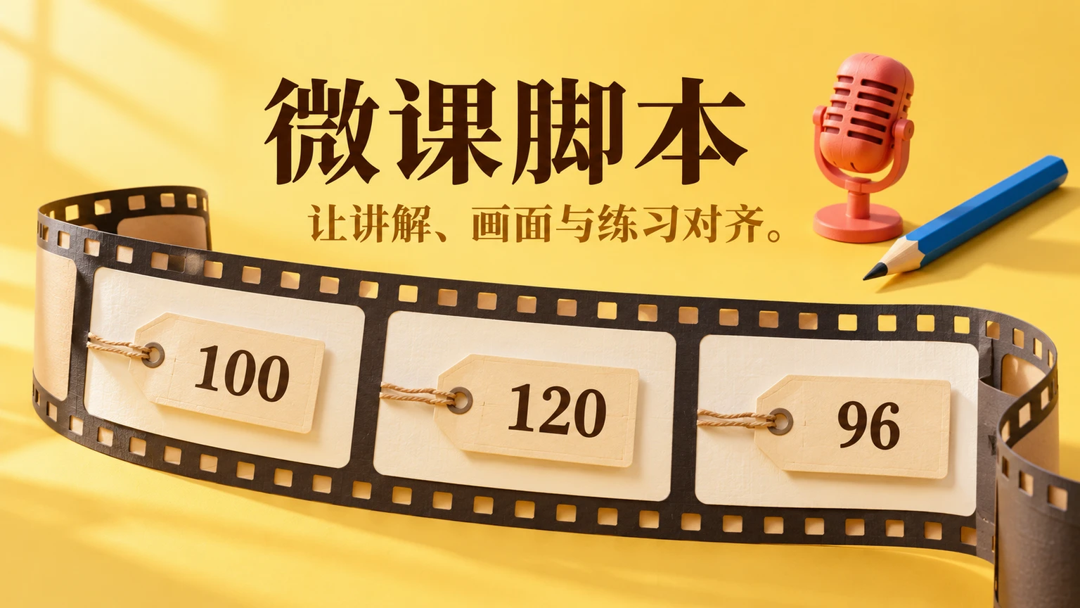 微课脚本用分镜连接画面与旁白,展示100元到120元再到96元的价格变化
