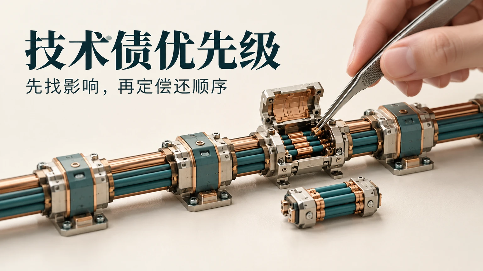 技术债优先级以模块连接处的局部检查与维修表现小步偿还,而非推倒重写整个系统