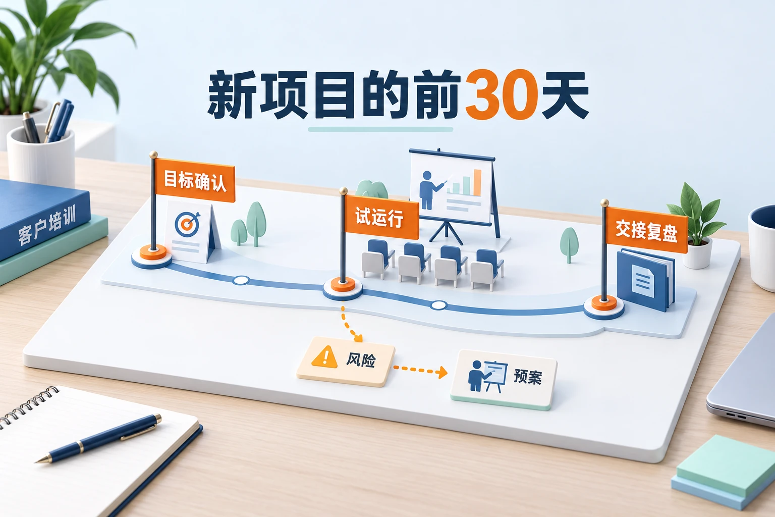 客户培训项目沿目标确认、试运行和交接复盘推进,同时为试运行风险准备预案