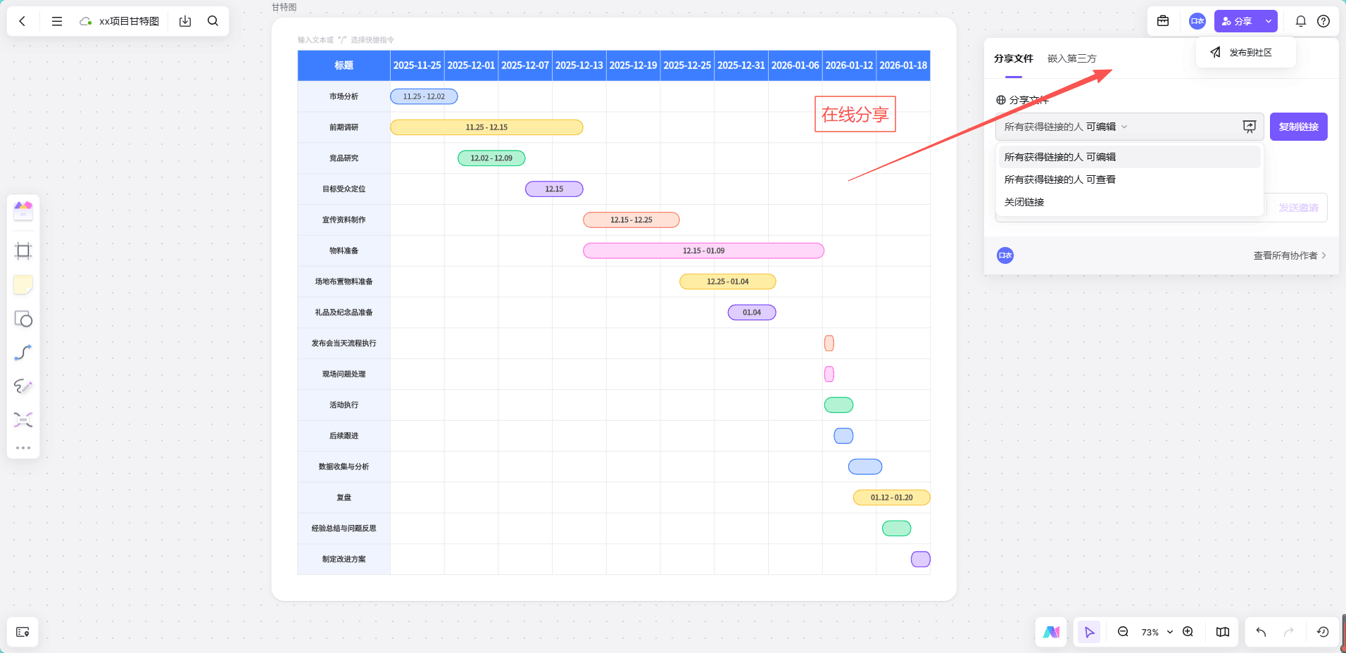 boardmix AI生成甘特图教程-共享甘特图，开启团队协作与导出