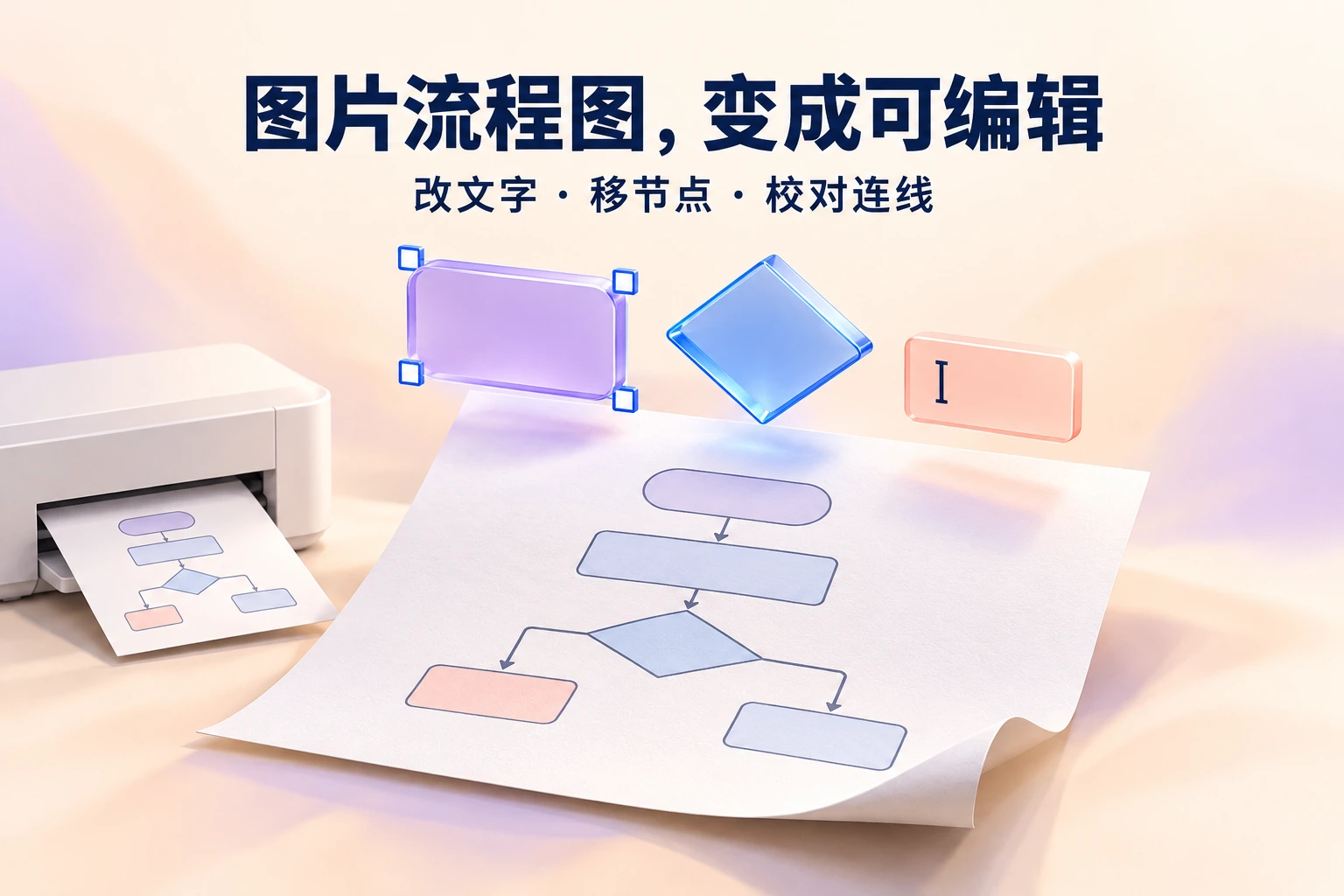 纸面流程图中的节点与文字分离为可编辑对象