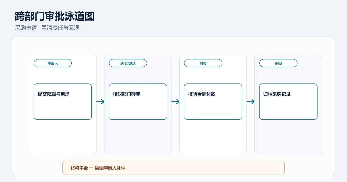 跨部门审批流程图怎么画？用泳道图标出责任、输入和交接