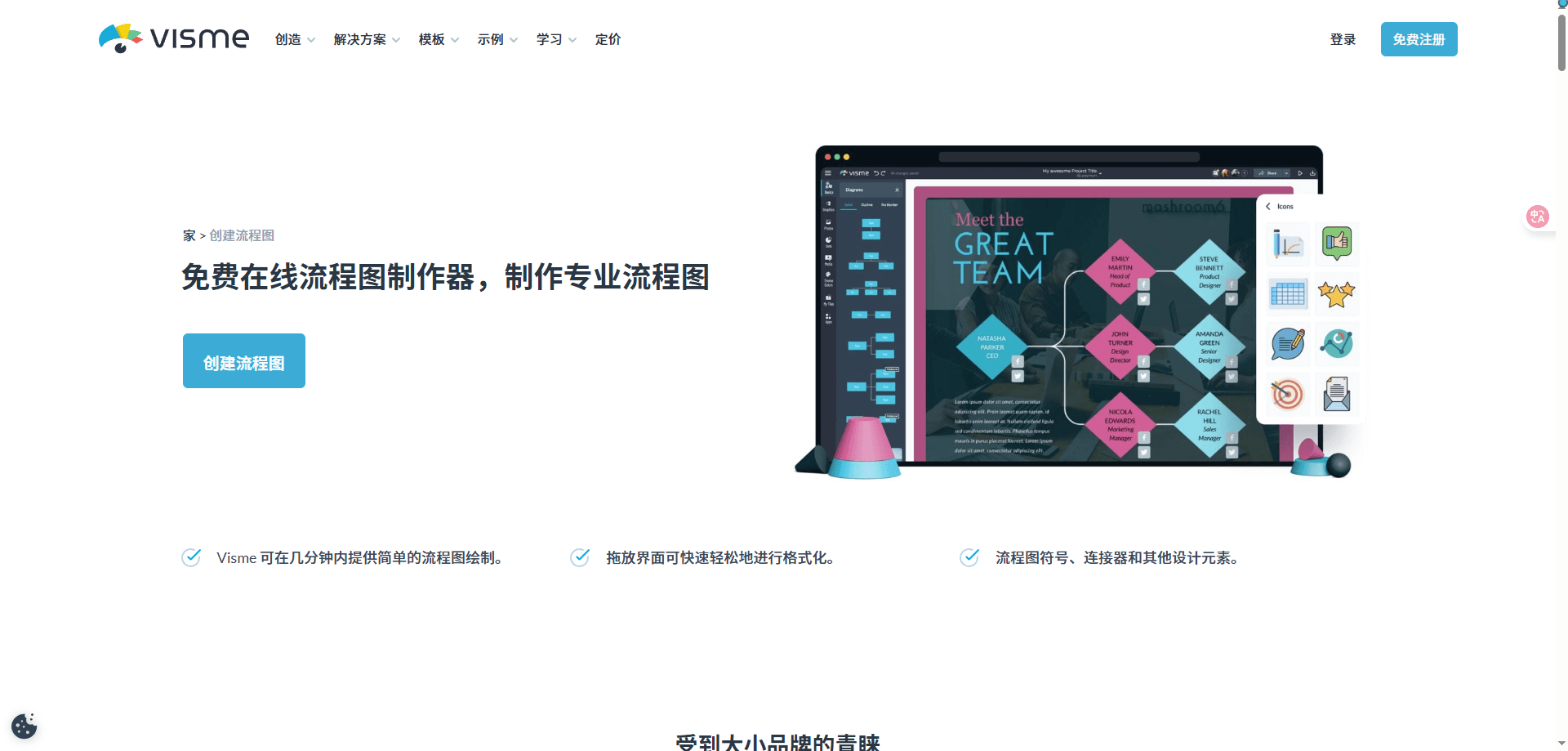 Visme：图形与流程图结合，适合可视化丰富场景