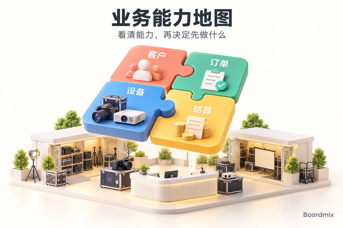 设备租赁场景中的客户、订单、设备与结算四类业务能力
