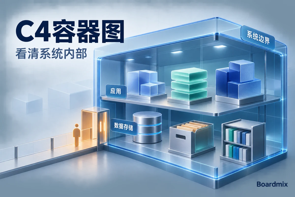 C4容器图概念画面,在系统边界内区分应用与数据存储