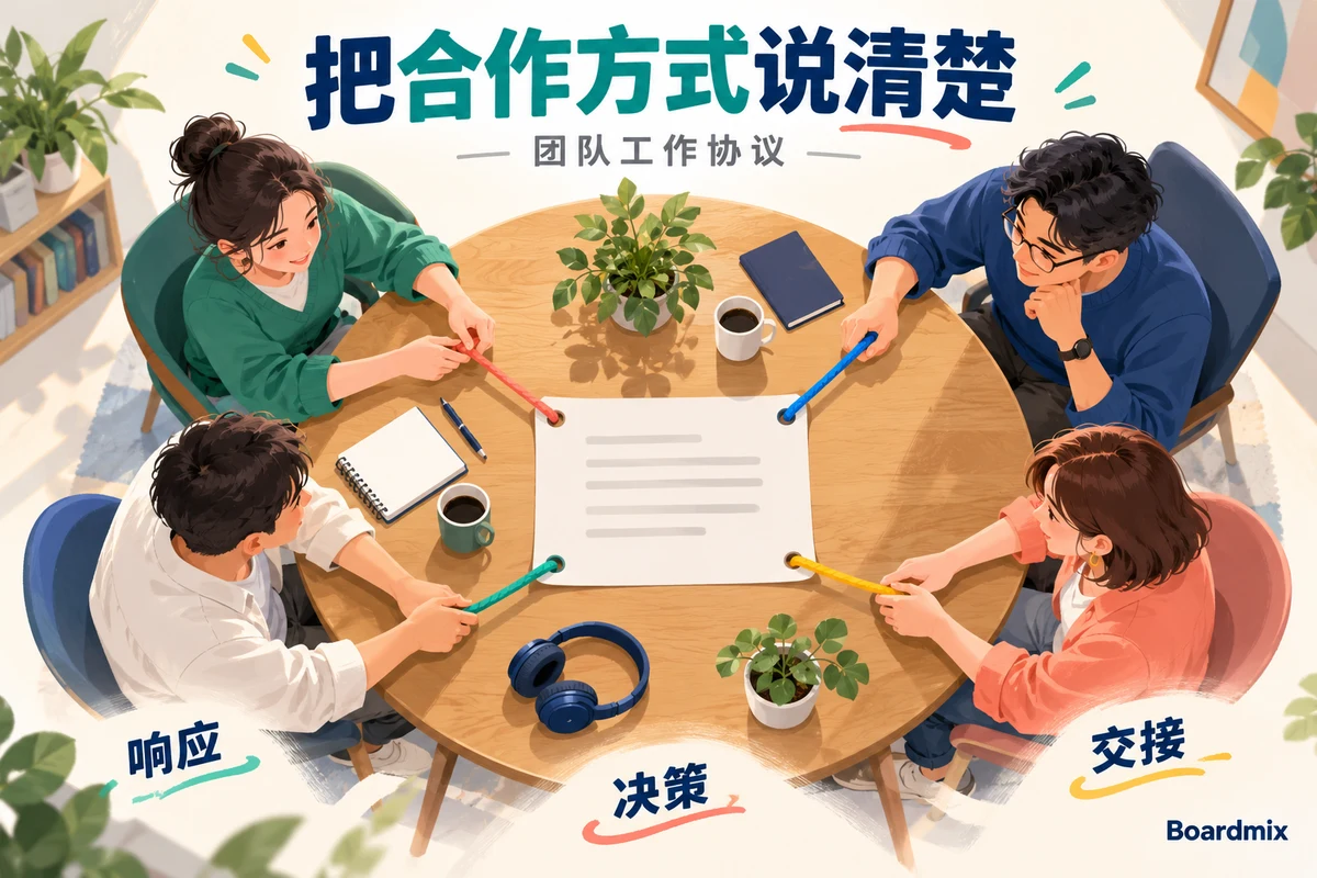 团队共同明确响应、决策与交接方式,形成参与者一起讨论的工作协议
