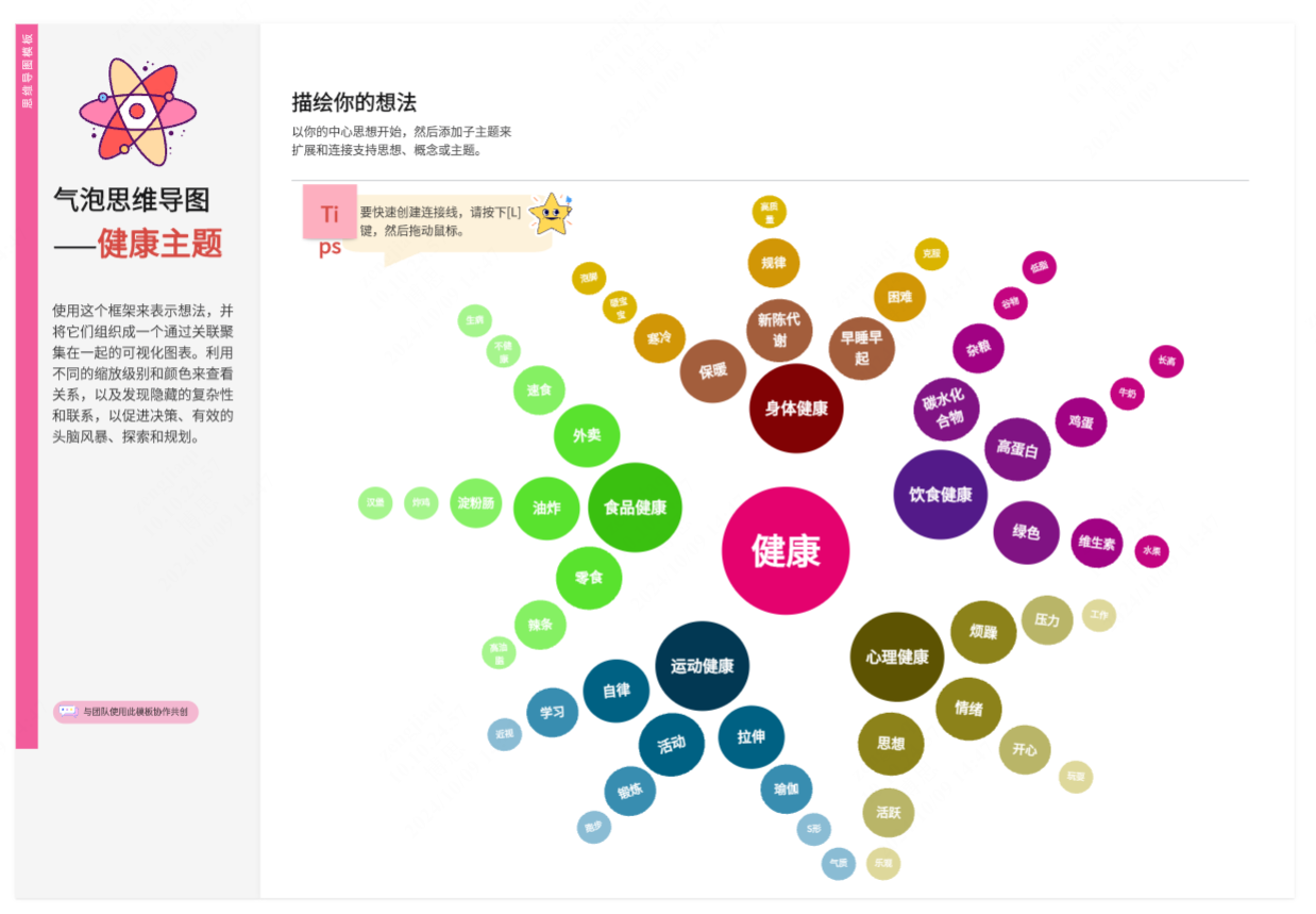 健康主题的气泡思维导图模板