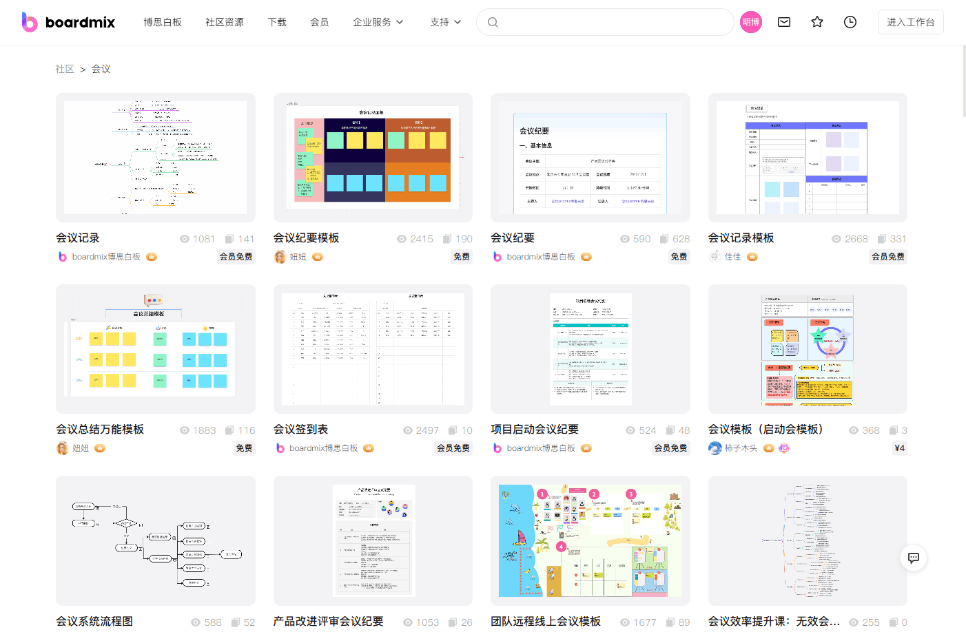 boardmix会议模板中心示意