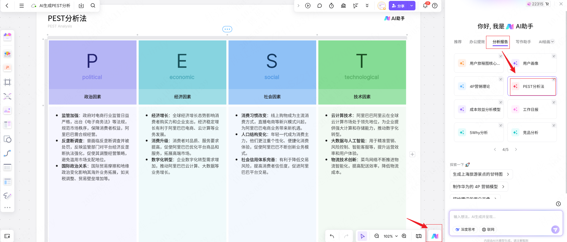AI生成PEST分析，免费使用