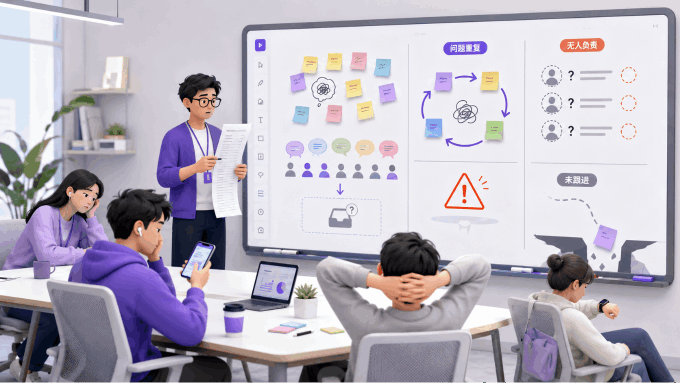 项目复盘走过场痛点示意图