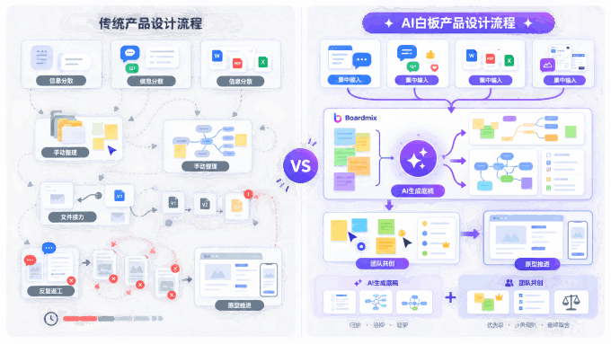 传统流程与AI白板产品设计流程对比