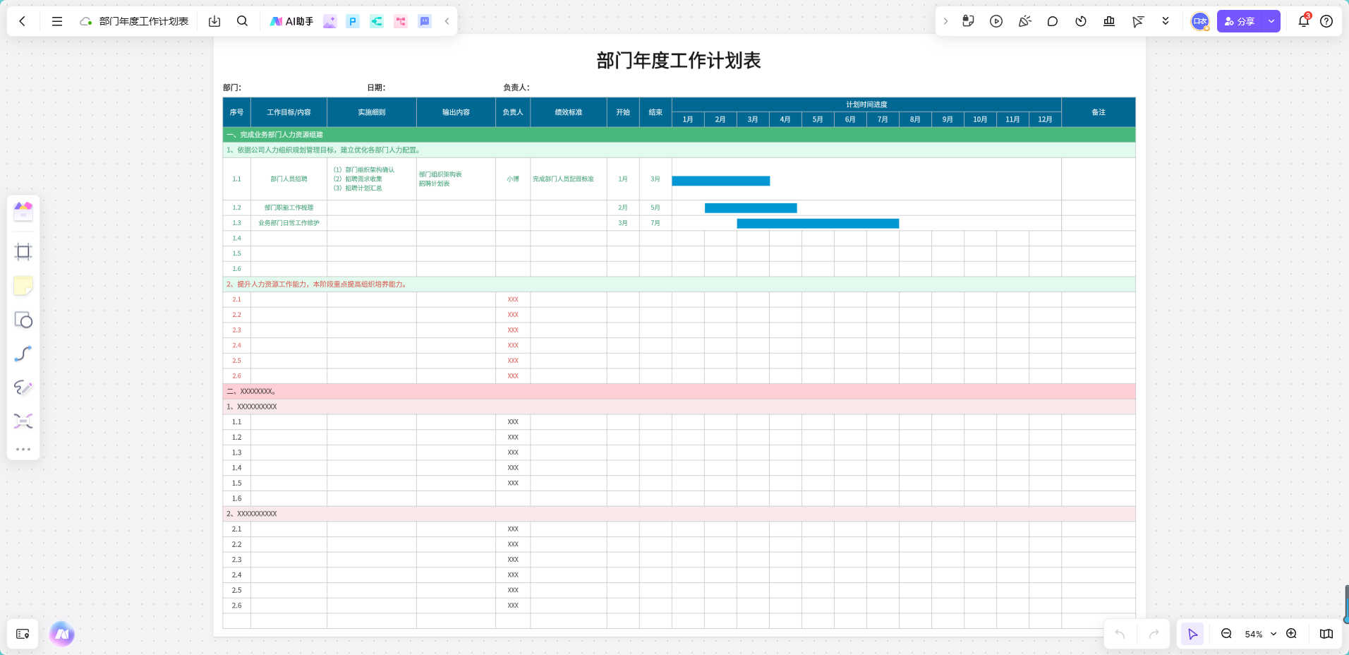 部门年度工作计划表模板