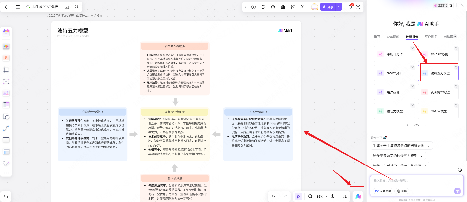 波特五力模型AI生成，立即体验