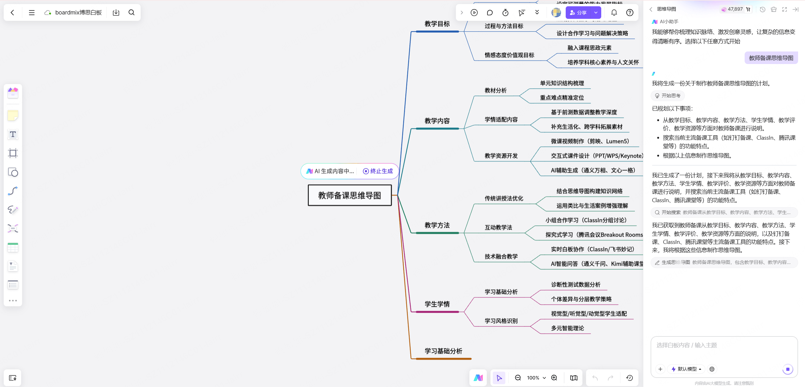 教师使用思维导图构建知识地图