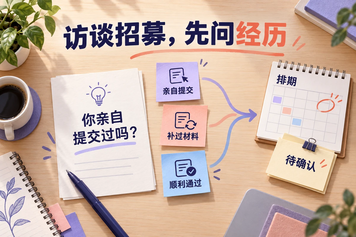 用户访谈招募用行为经历筛选，分出排期、待确认、候补和结束出口
