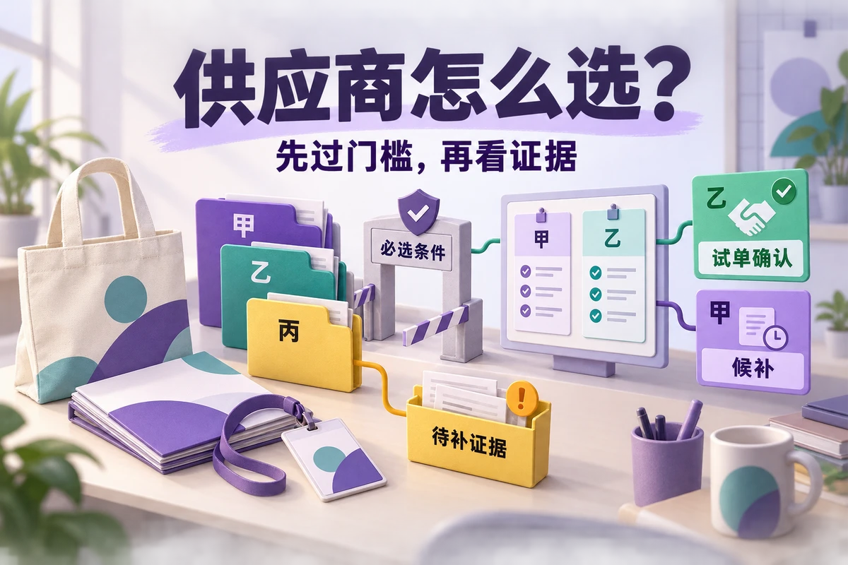 活动物料供应商先通过必选条件，再依据证据确定试单和候补