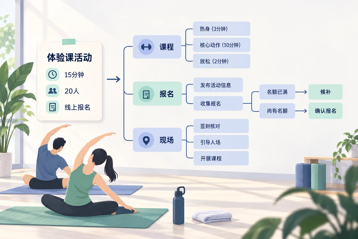 新学员体验课从活动准备到报名与行动分工